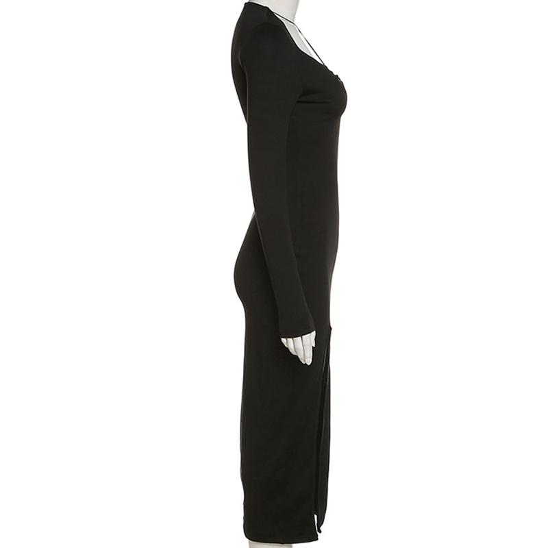 Herbst Gekreuzte Spaltung Maxi Kleid Frauen Concise Seite Verschüttet Elegante Vestido Dame High Street Bodycon Schlank Robe Rock