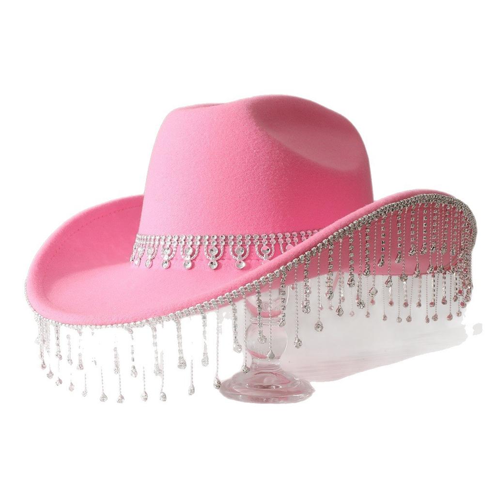 Popular Women's British Elegant Hat with Luxurious Rhinestone Chain and Rhinestone Tassels for Engagement and Vacation
