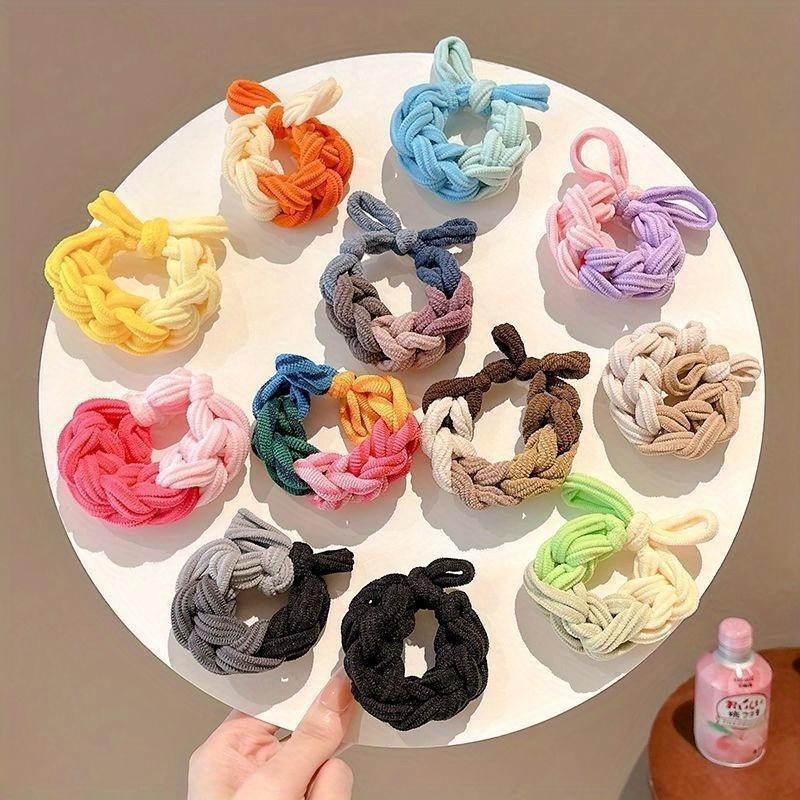 

5pcs Colorful Dopamine Bow Braided Hair Ties High Elasticity Durable Headbands Women S Simple Hair Rope New Thickened