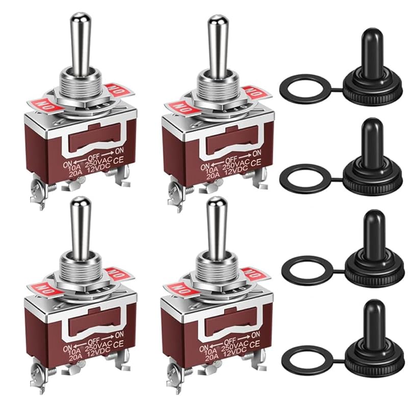 10A/12VDC, 6A/24VDC Universal Rocker Toggle Switch with Waterproof Cap, 2 Pin SPST ON/Off Switch with Metal Bat, Used for Car Auto Truck Boat (Pack