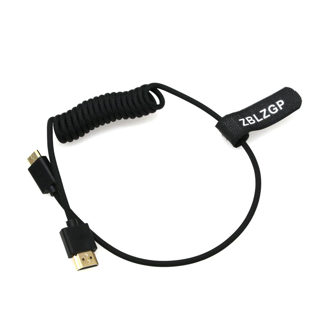 ZBLZGP 8K HDMI Type HDMI Braided Compatible with Canon and Blackmagic Pocket Cinema Cameras HDMI to Black Cable, A, 2.1, Coiled, Right/Left Angle,