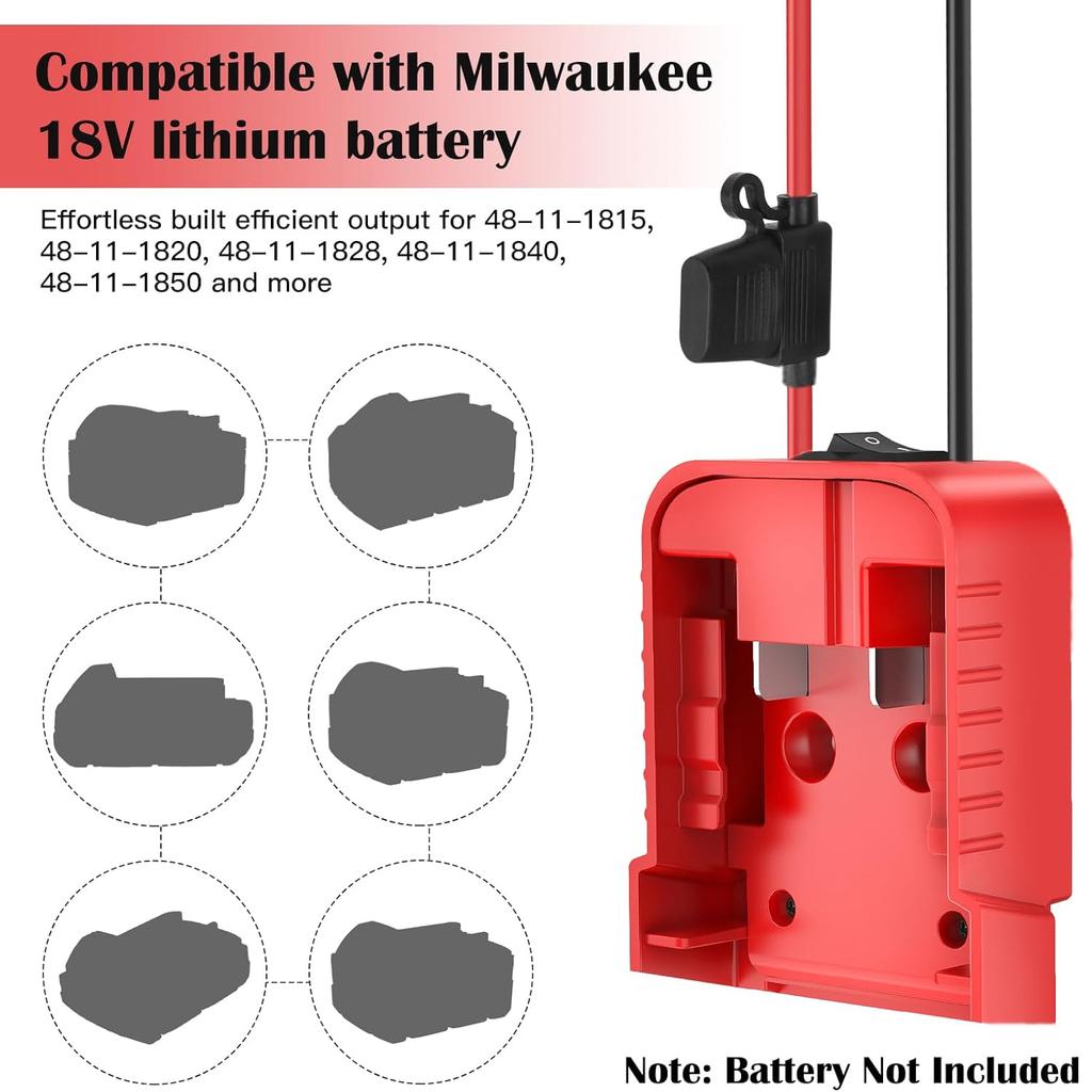 1 Packs Power Wheel Adapter for Milwaukee Battery 18V Power Wheel Battery Conversion Kit with Switch, Fuse & Wire Terminals