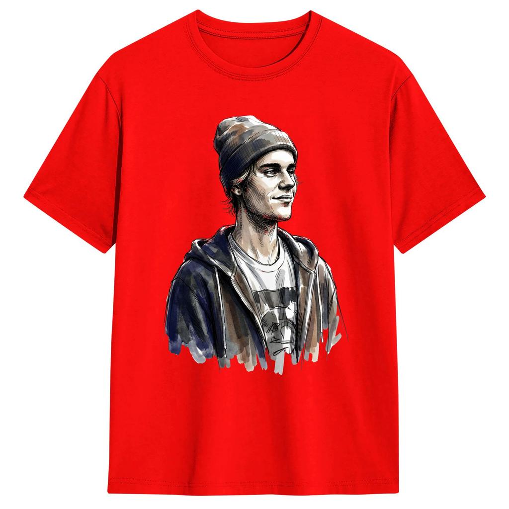 Vintage TShirt Watercolor JJustins BBiebers Fan Art Cotton TShirts Popular Tee Shirt for Unisexs Summer Short Sleeve Clothing