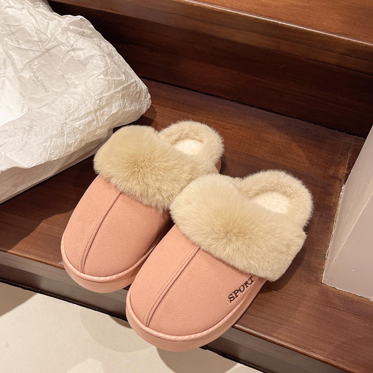 

New big hair slippers, fashionable home non-slip bottom simple hair cotton shoes 44-45 рожевий