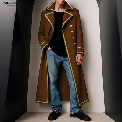 Cappotti Cardigan Lunghi di Lana da Uomo Inverno Collo Rever Manica Lunga Cuciture Davanti Aperto