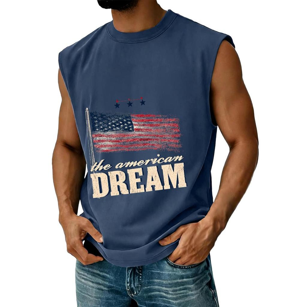 Men Sleeveless Muscle Tank Top Casual Athletic Vest Crew Neck Printed Graphic Loose Fit Summer Shirt for Outdoor Gym Workout