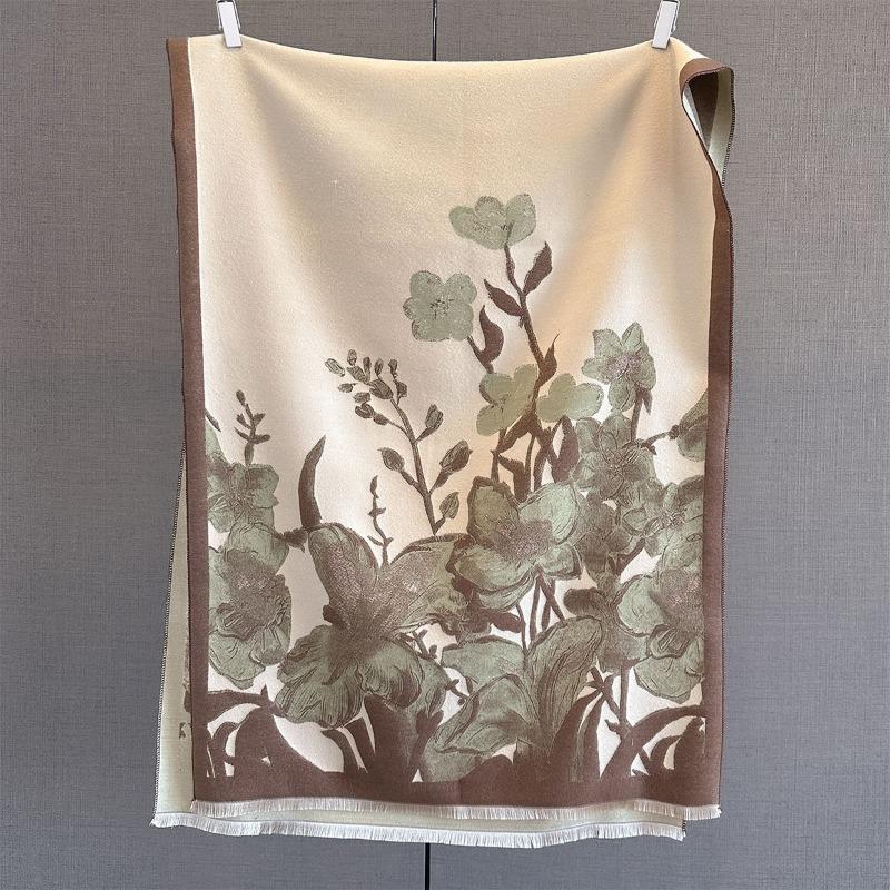 Autumn New Cashmere Tassel Scarf Women's Fashion Age-reducing Jacquard Scarf Warm and Thickened Large Shawl