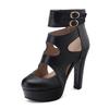 Black Female Sandals Round Toe 12cm Block Heel 3.5cm Platform Zipper Belt Buckles Large Size 48 49 50 Handmade Shoes