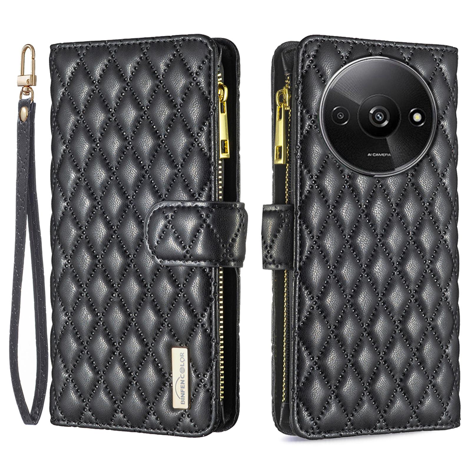 

BINFEN COLOR BF Style-15 For Xiaomi Redmi A3 4G/Poco C61 4G Case Zipper Flip Shockproof Leather Phone Cover Black