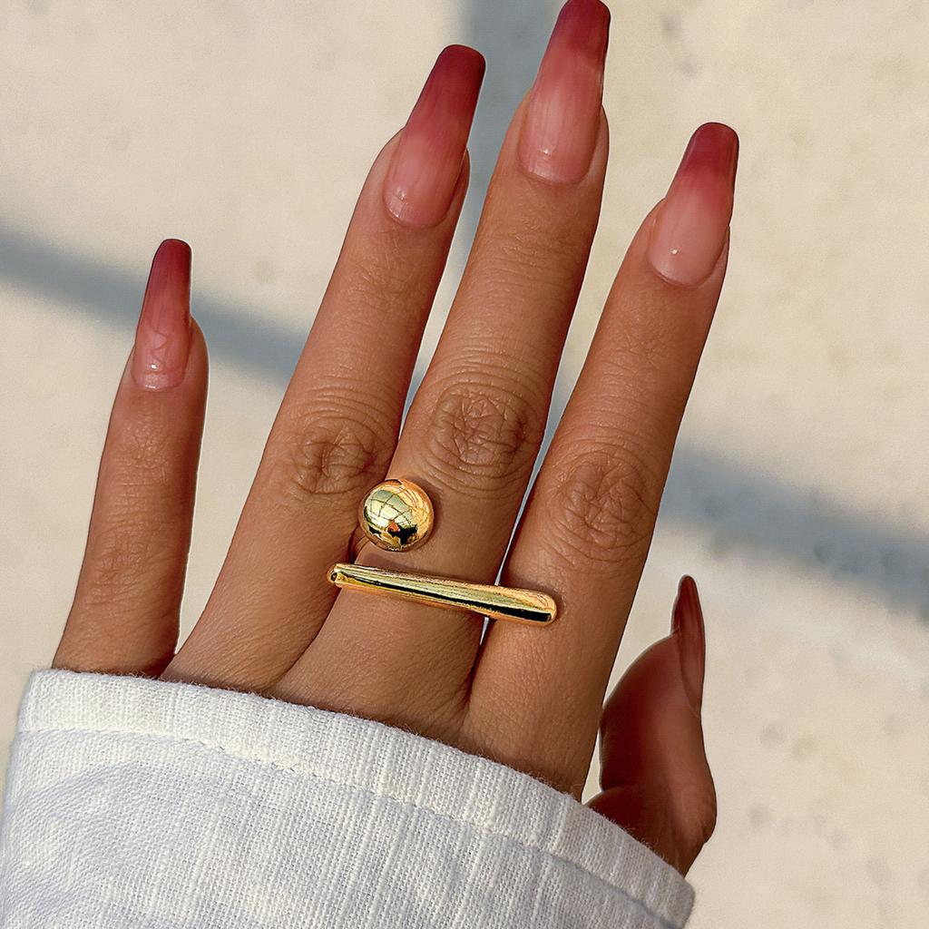 Exaggerated French- -finish Glossy Butterfly Ring For Women Minimalist Bow Design Double-finger Band