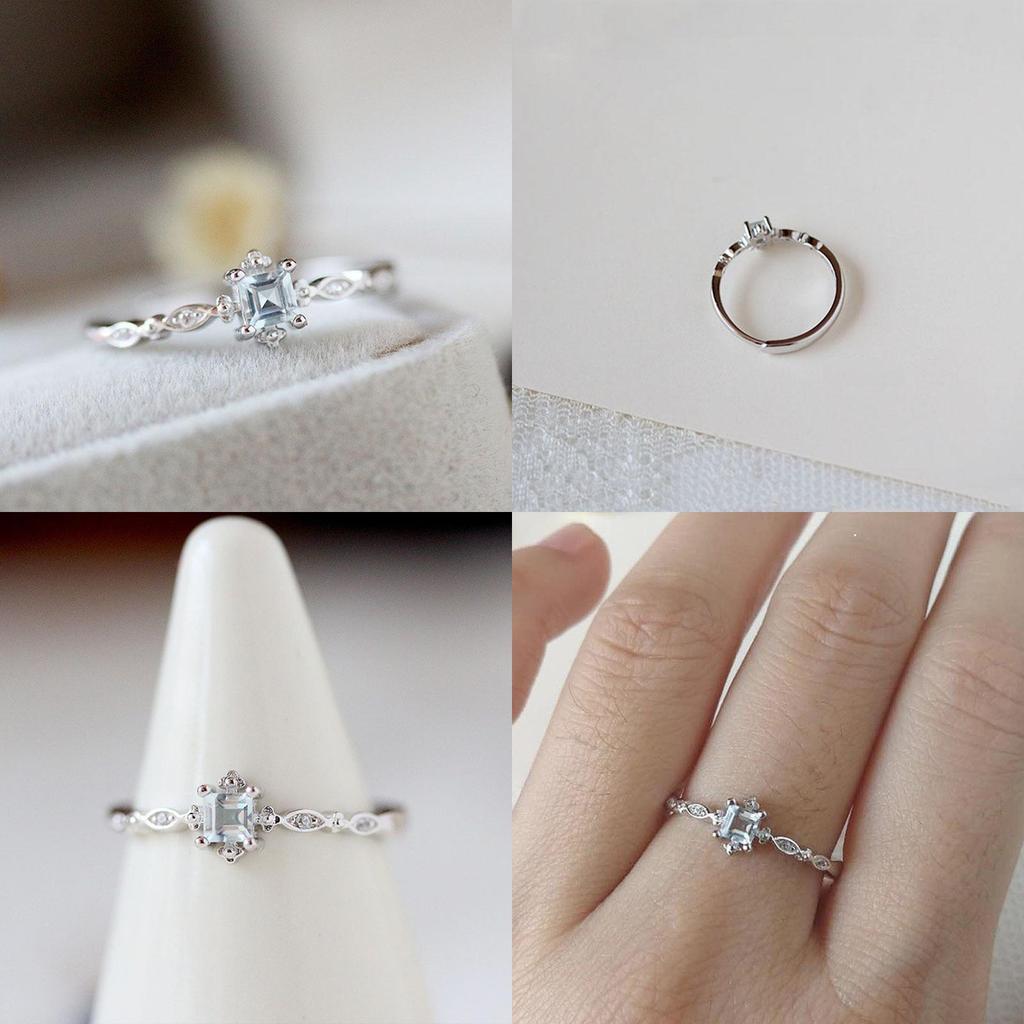 Elegant Women Cube Sea Blue Sapphire Fineness Ring Perfect For Wedding Celebrations