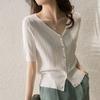 Sommer neuer Eis-Seiden-Strickcardigan Damen Koreanische Version einfarbig figurbetont V-Ausschnitt Hohl kurzärmelig Sonnenschutz Damen Sommer