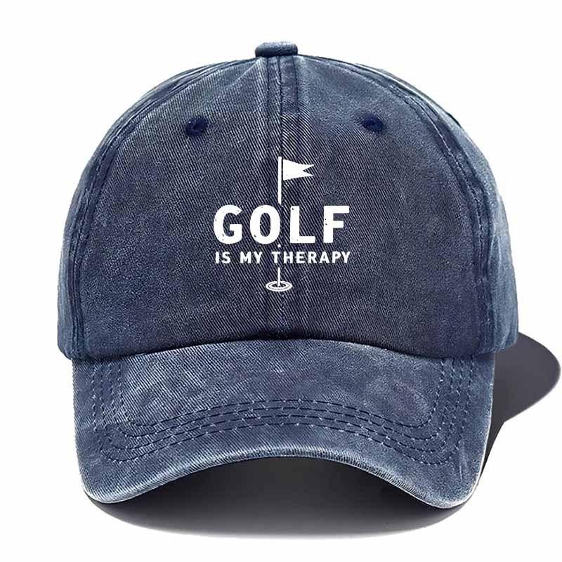 Golf Is My Therapy Graphic Baseball Cap Washed Cotton Adjustable Outdoor Sports Hat One Size