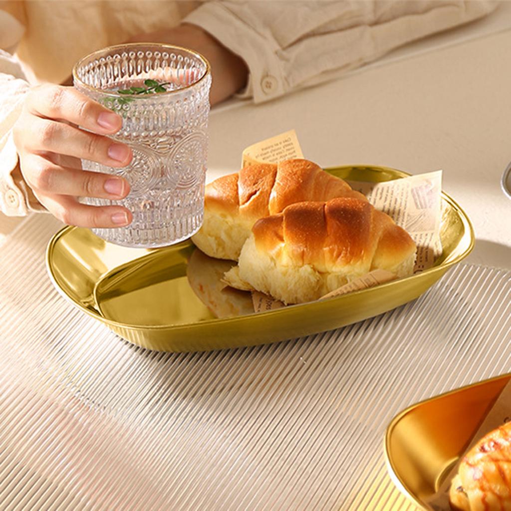 Stainless Steel Serving Plates 10 Inches Dinner Dishes Metal Camping Plate for BBQ Snack Golden