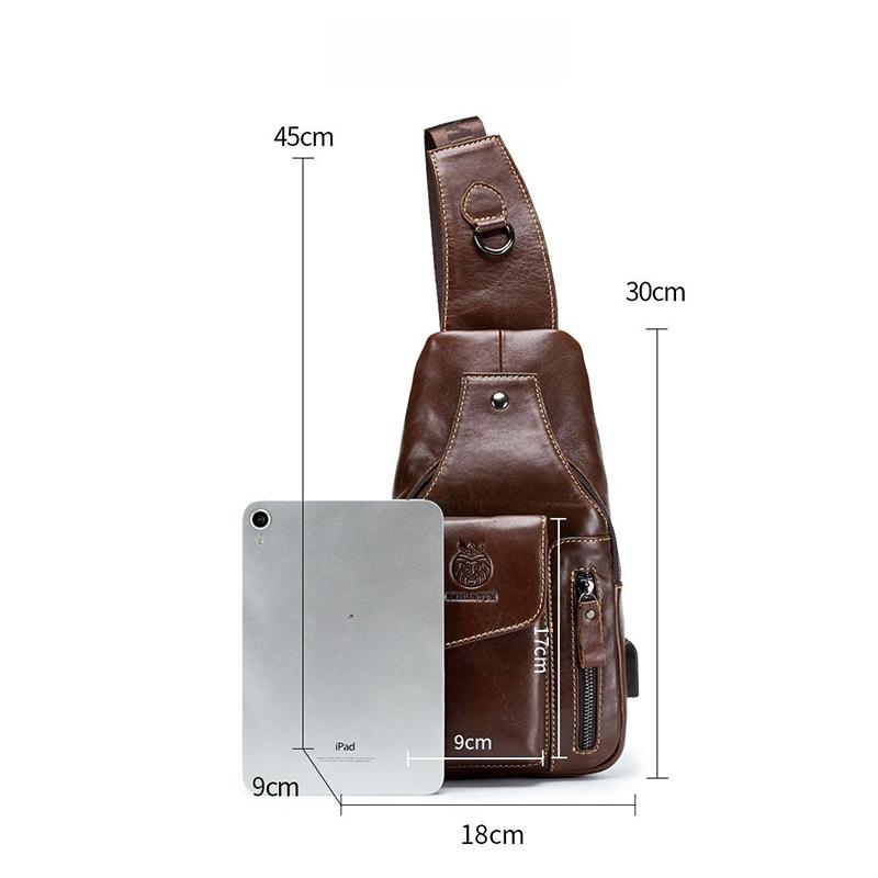 Genuine Leather Chest Bag Men Fashion Style Casual Straddle Bag Business Large Capacity Multifunctional Shoulder Bag