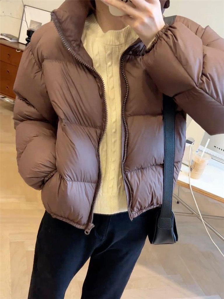 Petite Korean Style Women's Spring/Summer Slimming White Duck Down Jacket with Stand-Up Collar