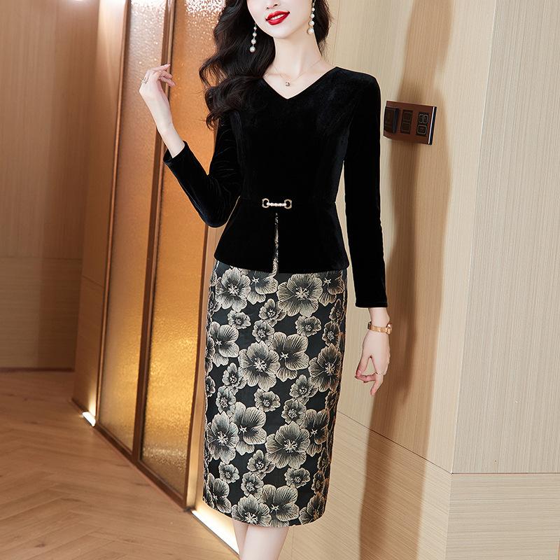 Dress Early Autumn New Temperament Thin Splicing Fake Two-piece Skirt Women's Spring and Autumn