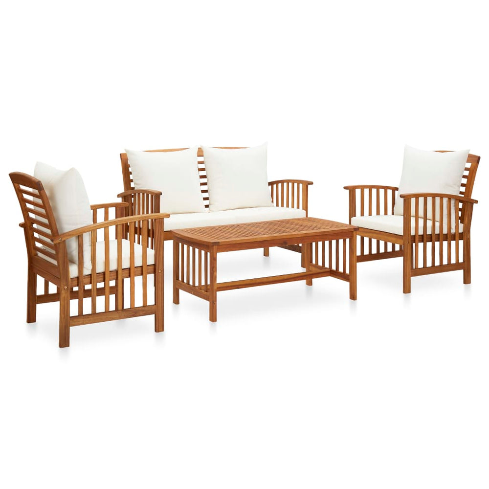 Salon de jardin 4 pcs avec coussins Bois d'acacia solide