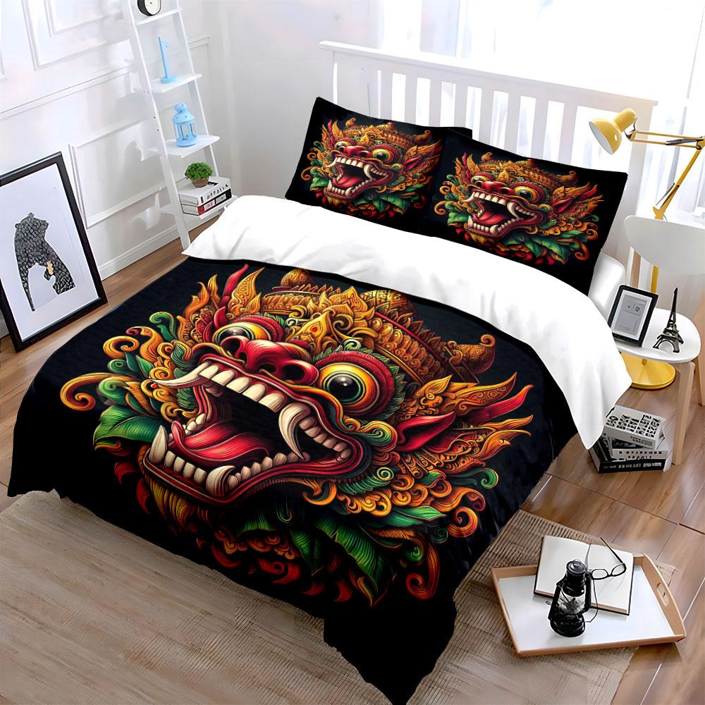 Traditional Mask Decor Set Soft Comfortable Duvet Cover Bedding Set Included 1*Duvet Cover & 2*Pillowcases, Gift