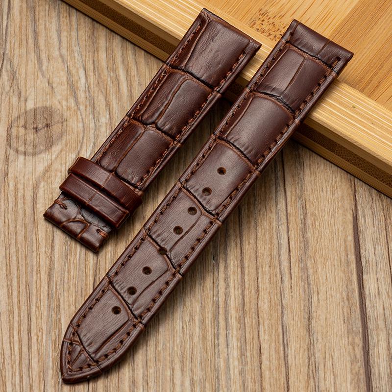 Bamboo Pattern Genuine Leather Watch Strap with Soft Cowhide and Butterfly Buckle for Men and Women