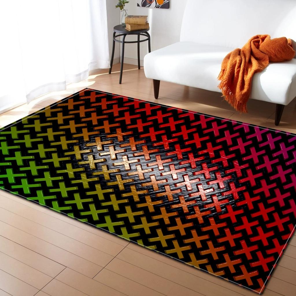 Living Room Earth 3D Visual Color Geometric Block Floor Mat Bedroom Living Room Kitchen Tea Table Anti Slip Rug Home Decoration