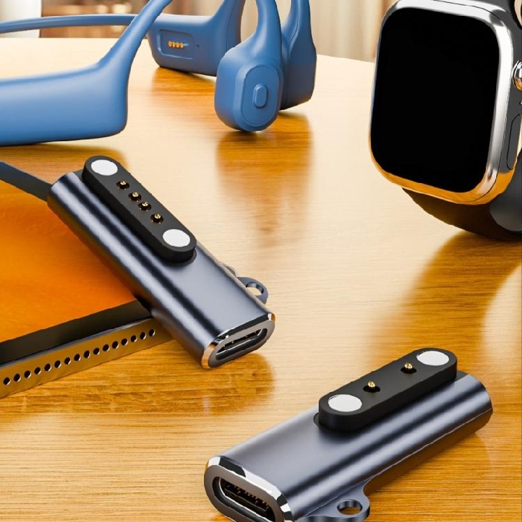 Magnetic Type C to 2/4Pin Charging Adapter 7.62mm Distance with Blue LED Light for Bone Conduction Headsets Smartwatch