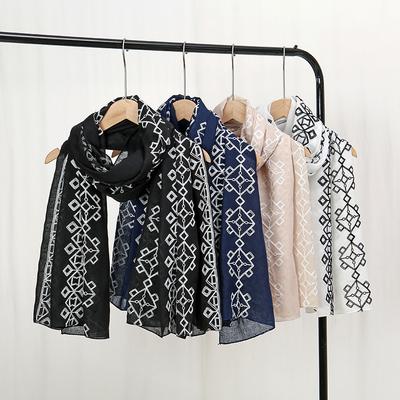 Plain Embroider Geometric Plaid Scarf Women Fashion Long Viscose Scarves Lady Stitch Shawls and Wraps Muslim Hijab Foulards