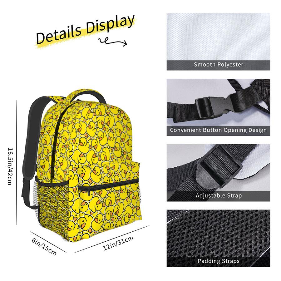 Best Gifts for Boys Girls Yellow Duck 2D Cartoon School Backpack Waterproof Polyester Lining Stylish Fashion Design for Children