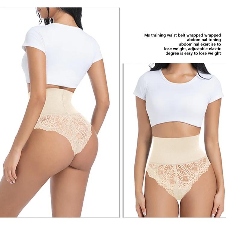 Women High Waist Tummy Control Underwear Lace Panties Female Pants Solid Color Transparent Intimates Slimming Shapewear Lingerie