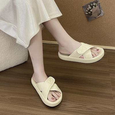 Summer Versatile Word Rad Velcro Cool Slippers Casual Wear 2025 New Thick Bottom Flat Bottom Beach Cross