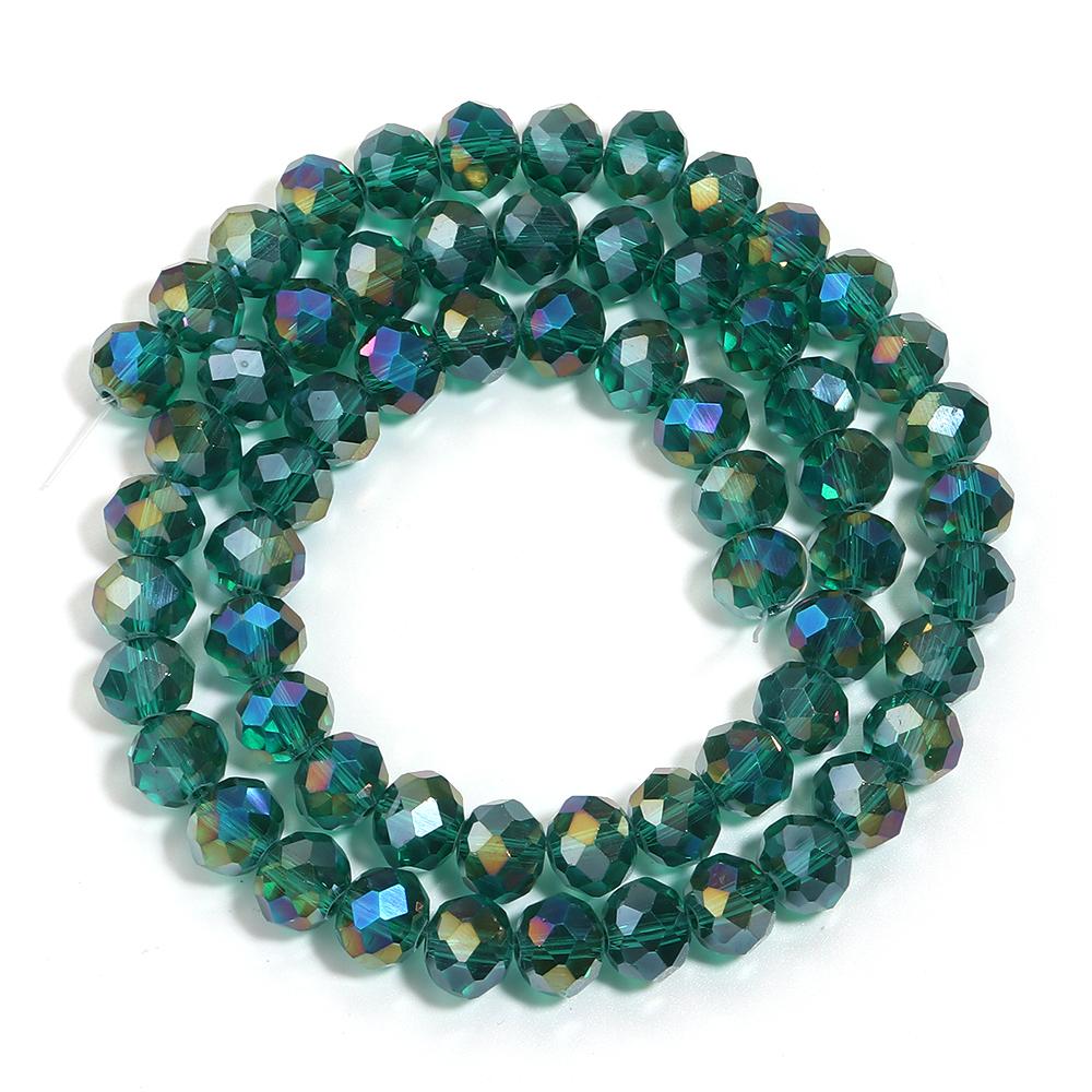 1 Strand 3 4 6 8 10mm Faceted Crystal Beads Peacock Green Rondelle Flat Glass Loose Spacer Beads For Jewelry Making DIY Necklace