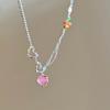 iF ME Sweet Pink Heart Necklace Colorful Stone Zircon Silver Chain Choker for Women Jewelry Accessories
