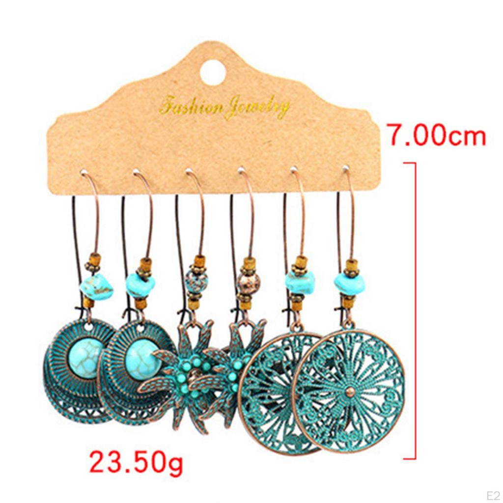 3Pairs Bohemian National Style Dangle Earrings Set Alloy for Birthday Party