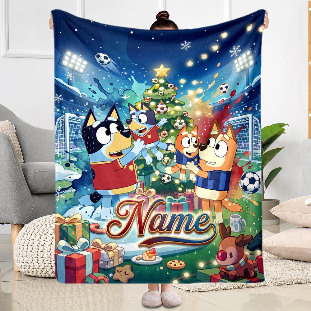Christmas Football Celebration Personalized Name Blanket Throw Customizable Blanket Comfortable for Office Chair Bedding Sofa Office