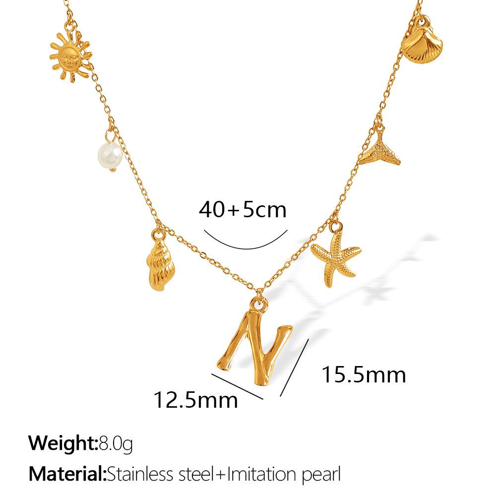 New Arrival Gold Boho Ocean Conch Starfish Shell Charm Necklace Stainless Steel A-Z Alphabet Initial Letter Beach Necklace Women