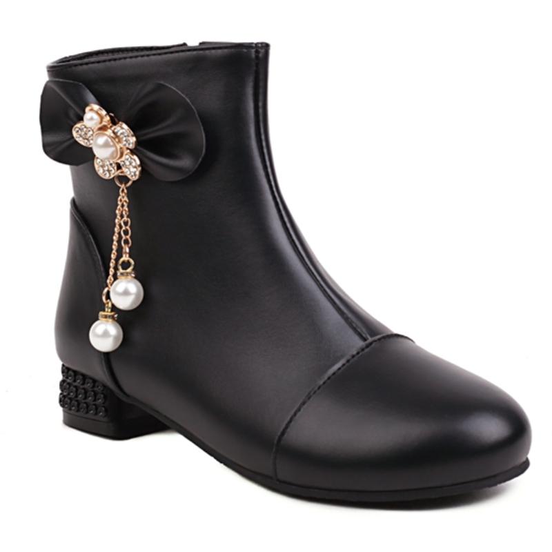 Růžové Kotníkové Boty Dámské Boty Sladký Krystal 2024 Podzim Zima Kotníková Bota Pro Ženy Nízký Podpatek Černá Bílá Společenské Boty Velká Velikost