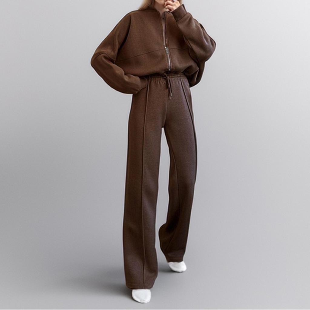 Women's Spring Suit Temperament Casual Solid Color Loose Lace Up Sweatshirt Sports Suit