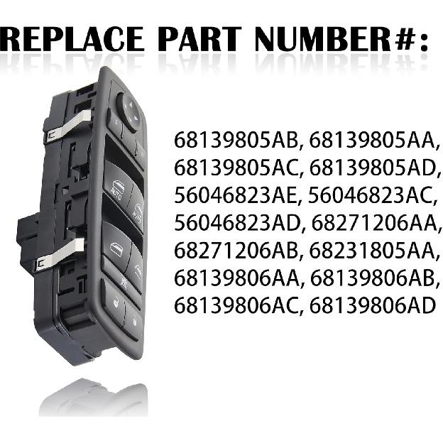 Driver Side Power Window Switch Replacement For 2011- Chrysler 300,2015-2017 Chrysler 200,2011- Dodge Charger,2016- Ram 1500 2500 3500|Replace OE