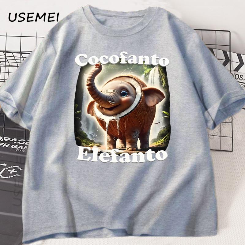 Cocofanto Elefanto Funny Italian Brainrot Meme Classic T-Shirt Cotton Short Sleeve Tshirt Round Neck Breathable Casual Top