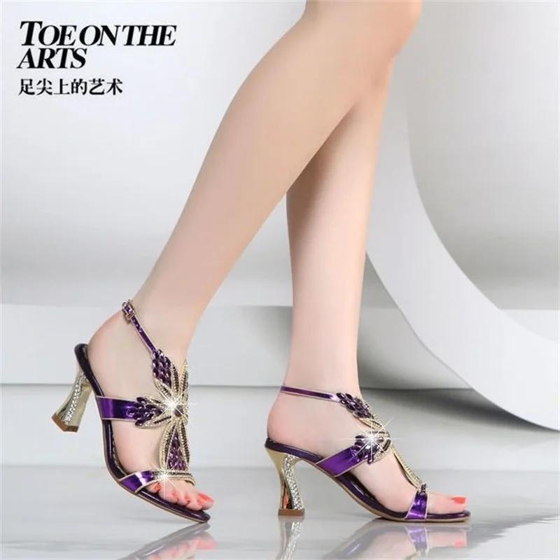 fashion Women Genuine Leather Fashion Sandals Pumps Summer Rhinestone High Heel Wedding Party Shoes Crystal Open-toe Sandals