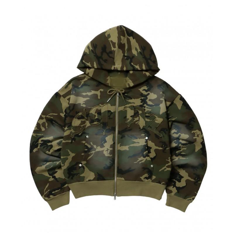 Unisex Retro Hooded Zip-Up Sweatshirt Thick