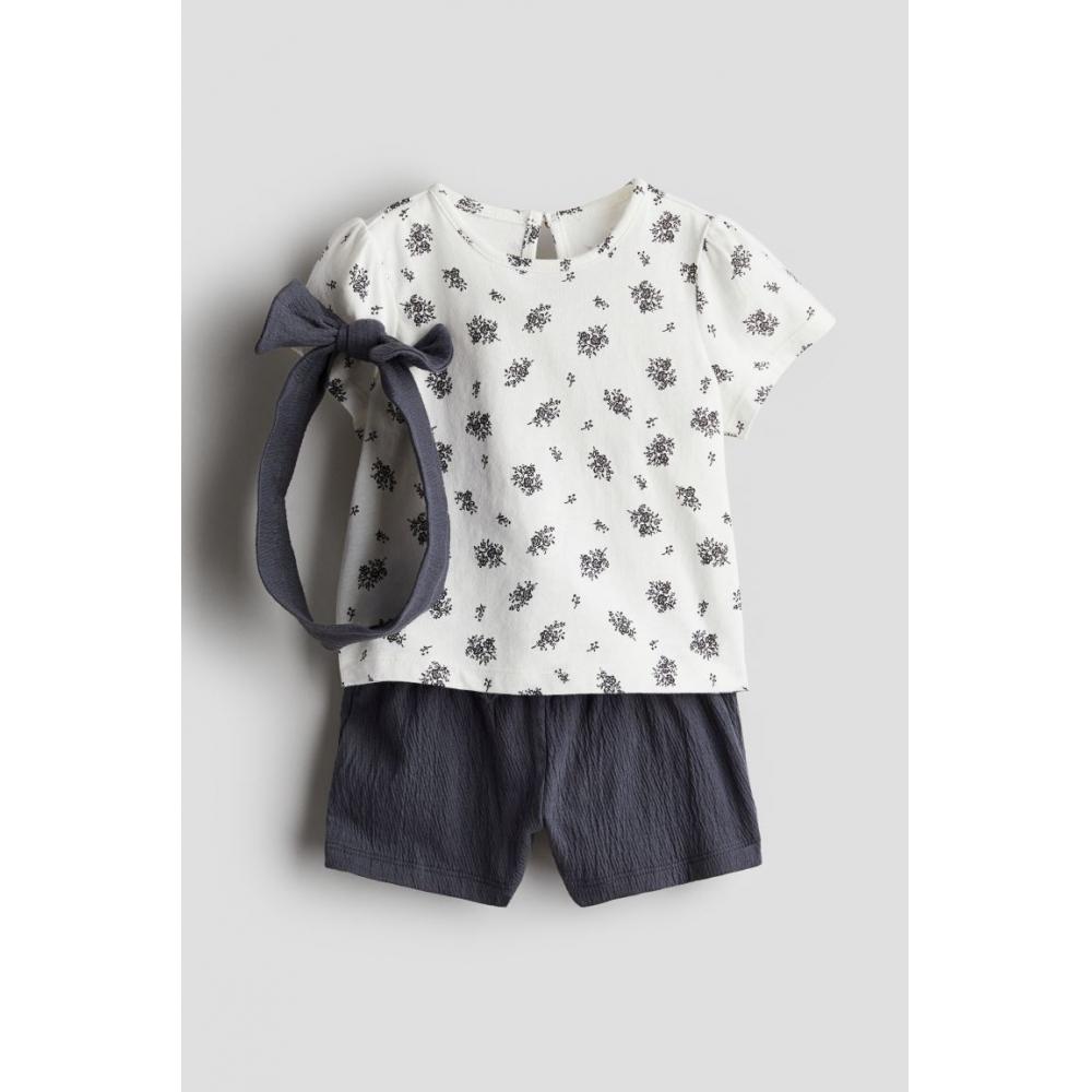 

Комплект из 3 предметов из хлопкового трикотажа HM темно-серого цвета с цветочным узором