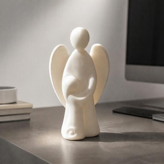 Light Luxury Soft Furnishings 3D Printed Angel Figurine, Abstract with Kid Statue, Minimalist Sculpture, Desktop Decorations for Study Modern
