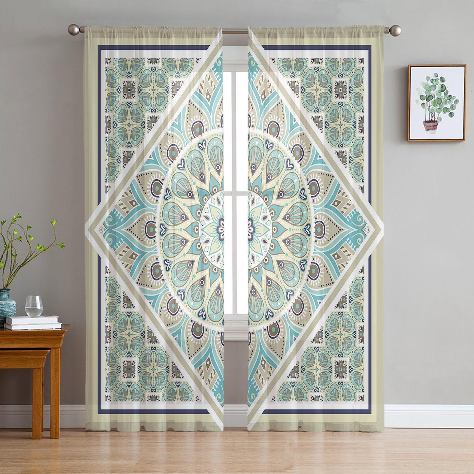 Mandala Gradiënt Tule in Doorzichtige Gordijnen ideaal voor Woonkamer Slaapkamer Ruimte Keukenhoek Raamopening Behandeling Chiffon Gordijn Tinten 1 PCS W150XH250cm&Rod Pocket