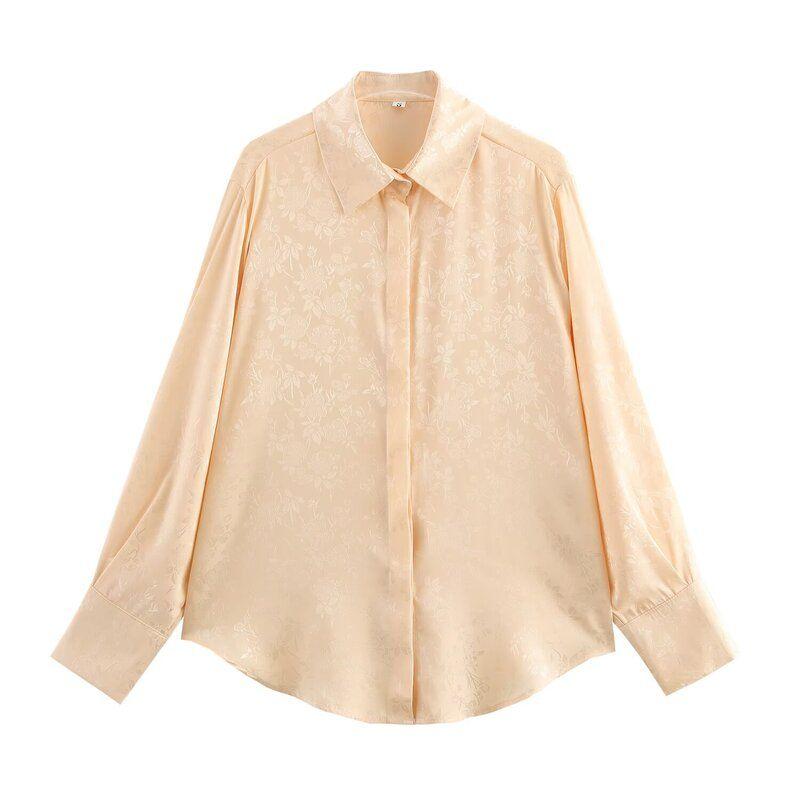 Fashion Style 2024 Autumn New Women's Flower Jacquard Lapel Versatile Gentle Long Sleeves Shirt 1165177