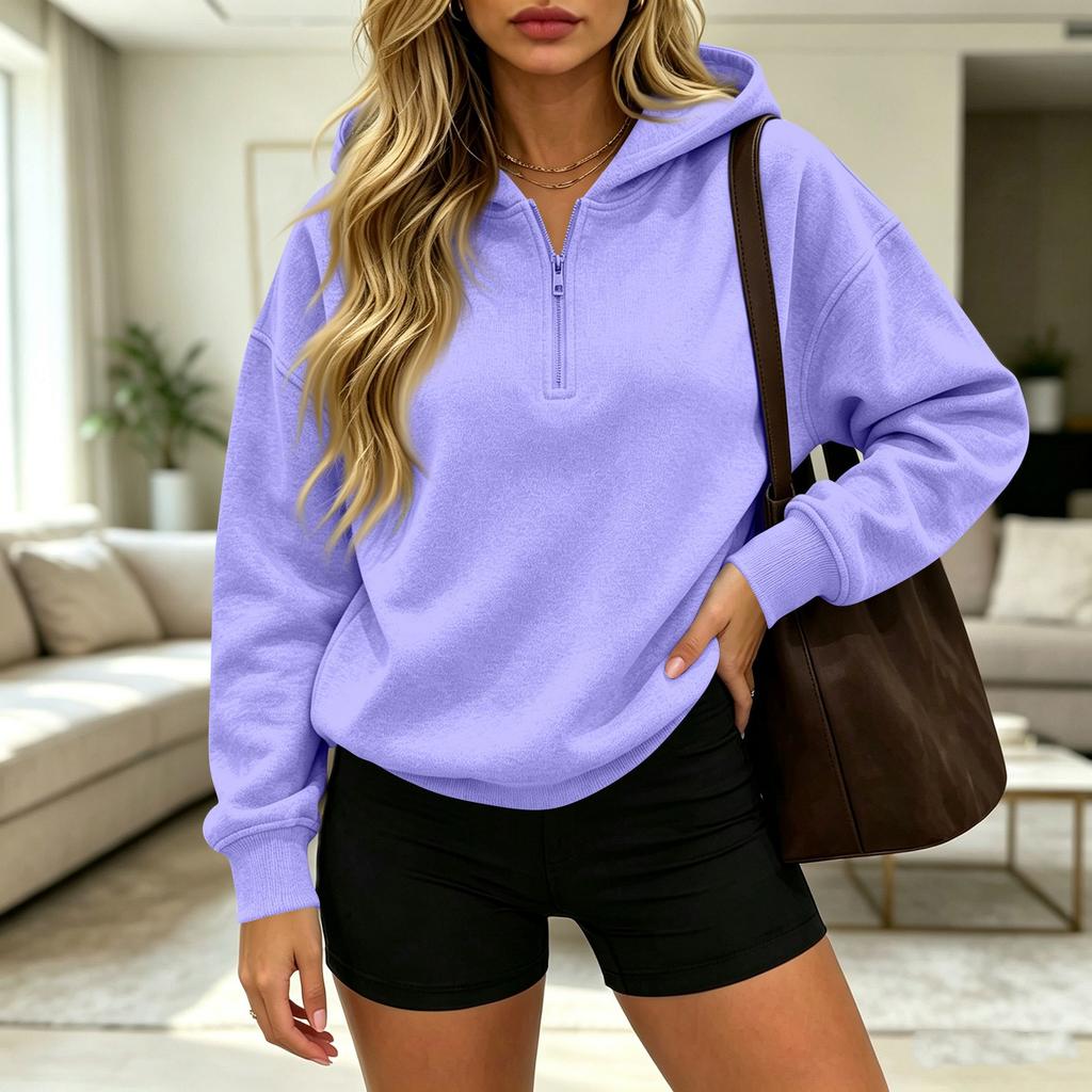 Women's Casual Half Zip Hoodie Long Sleeve Pullover Sweatshirt