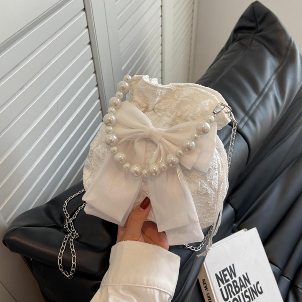 Lamerry Drawstring Yukata Drawstring Shoulder Pearl Japanese Shoulder Yukata White Bag, Bag, Bag, 2-Way, Ribbon, Kimono, Clothing, Bag, Bag, Women's,