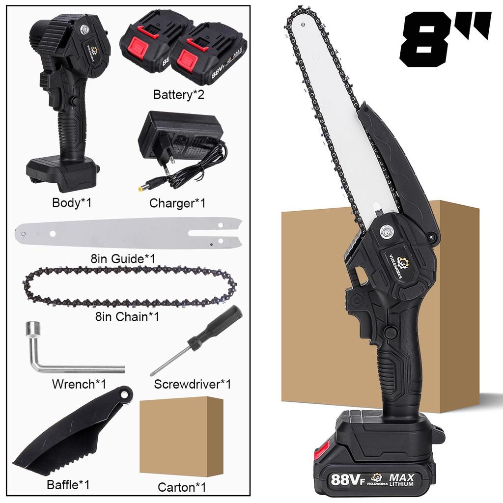 

3000 Вт 88VF 8-дюймовая бесщеточная электрическая пила Беспроводная портативная обрезная цепная пила Перезаряжаемая деревообрабатывающая электроинструмент Резак по дереву с батареей 1/2 2*Batteries