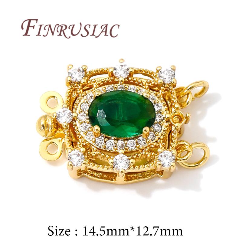 18K Gold Plated Inlaid Green Crystal Clasps For Jewelry Fasteners For Bracelets,Safety Clasps Accessories DIY Necklace Findings