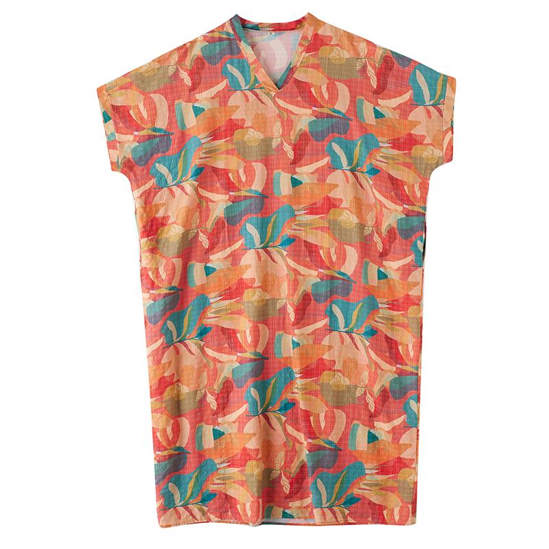 Dimanaf Verão 2025 Tamanho Grande Novo Vestido Mulheres Vintage Longo Casual Solto Básico Estampado Decote V Vestido Maxi